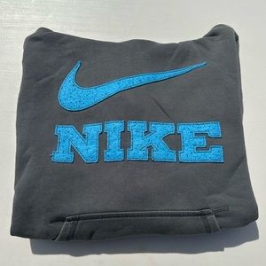 STREETWEAR NIKE HOODIE grey with blue nike logo!